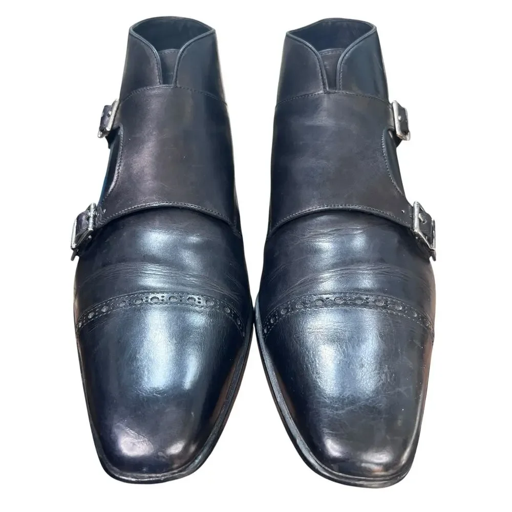 Paul Evans The Heston Double Monk Strap Italy Black Leather Boots Size 12 US 13